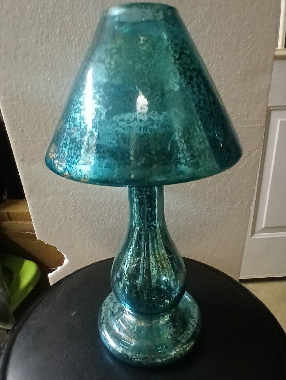 Teal Glass Table Lamp - Decorative Home Art